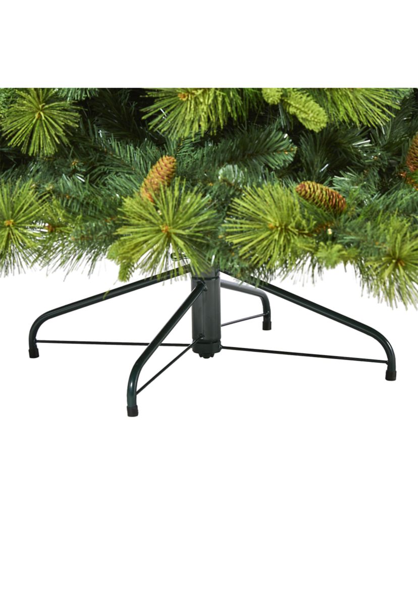 6.5 Foot North Carolina Mixed Pine Artificial Christmas Tree with 350 Warm White LED Lights, 1367 Bendable Branches and Pinecones