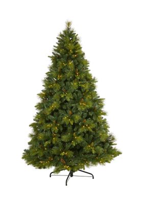 Nearly Natural 7.5 Foot North Carolina Mixed Pine Artificial Christmas Tree with 470 Warm White LED Lights, 1895 Bendable Branches and Pinecones