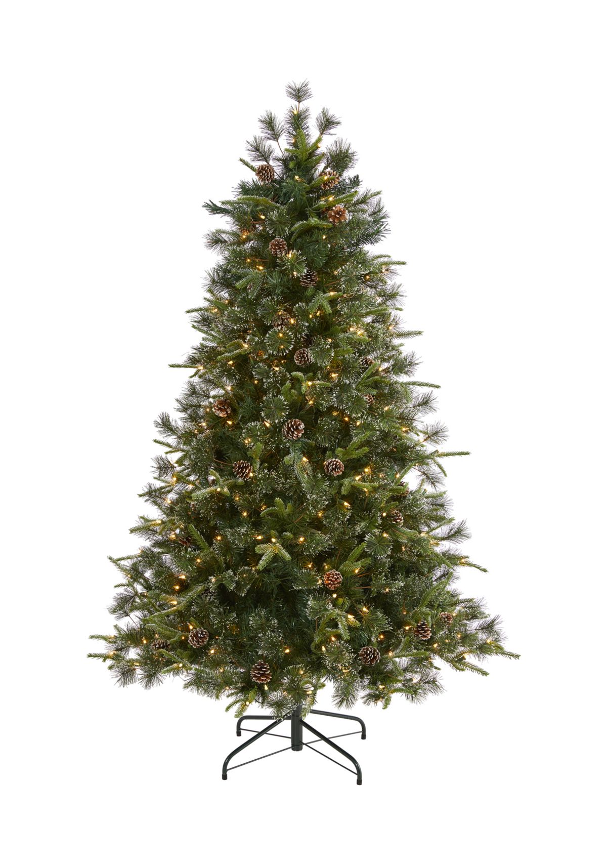 6 Foot Snowed Tipped Clermont Mixed Pine Artificial Christmas Tree with 250 Clear LED Lights, Pine Cones and 1242 Bendable Branches