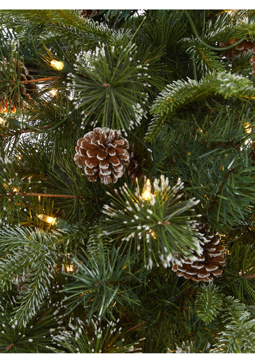 6 Foot Snowed Tipped Clermont Mixed Pine Artificial Christmas Tree with 250 Clear LED Lights, Pine Cones and 1242 Bendable Branches