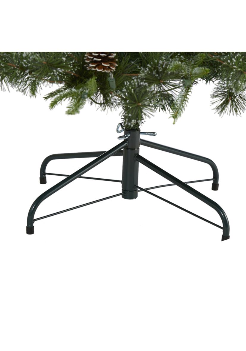 6 Foot Snowed Tipped Clermont Mixed Pine Artificial Christmas Tree with 250 Clear LED Lights, Pine Cones and 1242 Bendable Branches