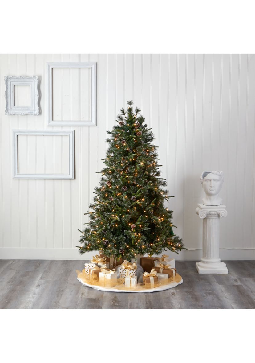 6 Foot Snowed Tipped Clermont Mixed Pine Artificial Christmas Tree with 250 Clear LED Lights, Pine Cones and 1242 Bendable Branches