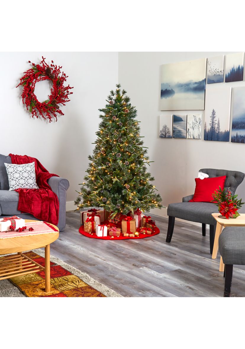 6 Foot Snowed Tipped Clermont Mixed Pine Artificial Christmas Tree with 250 Clear LED Lights, Pine Cones and 1242 Bendable Branches