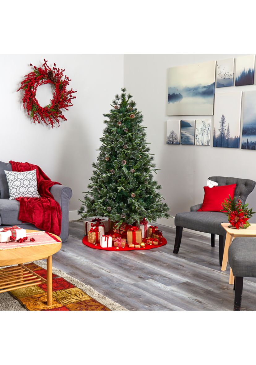 6 Foot Snowed Tipped Clermont Mixed Pine Artificial Christmas Tree with 250 Clear LED Lights, Pine Cones and 1242 Bendable Branches