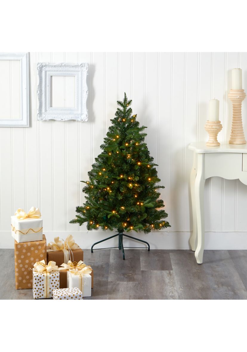 4 Foot Grand Teton Spruce Flat Back Artificial Christmas Tree with 90 Clear LED Lights and 369 Bendable Branches