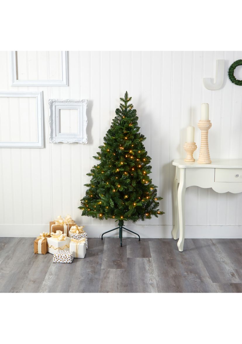 5 Foot Grand Teton Spruce Flat Back Artificial Christmas Tree with 120 Clear LED Lights and 514 Bendable Branches