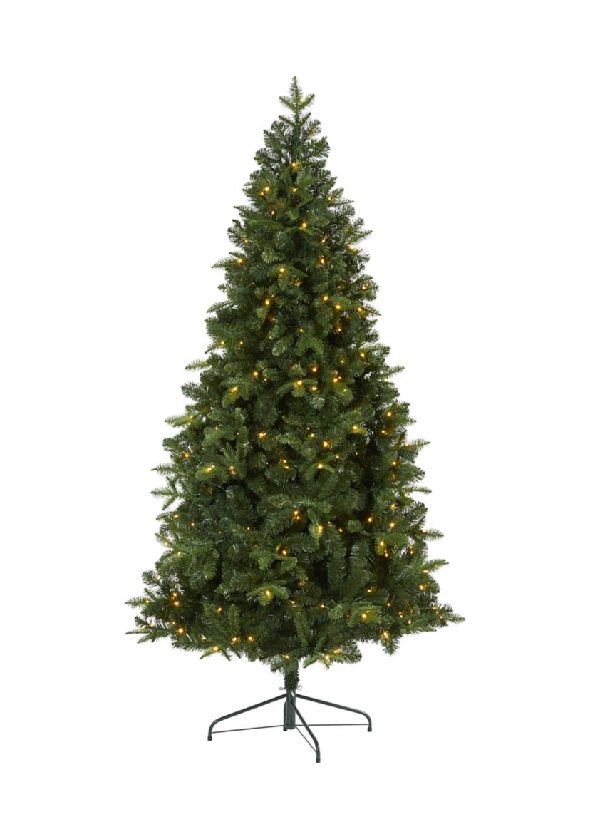 7 Foot Grand Teton Spruce Flat Back Artificial Christmas Tree with 220 Clear LED Lights and 953 Bendable Branches