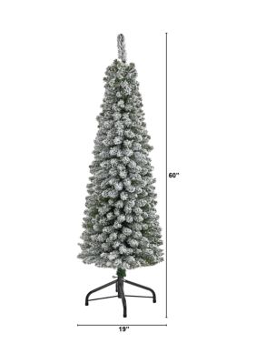 Nearly Natural 5 Foot Flocked Pencil Artificial Christmas Tree with 318 Bendable Branches, White