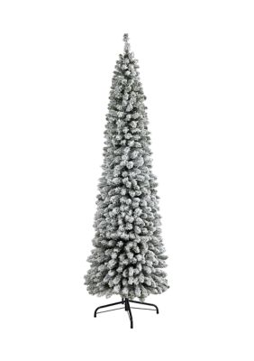 Nearly Natural 7 Foot Flocked Pencil Artificial Christmas Tree with 574 Bendable Branches, White