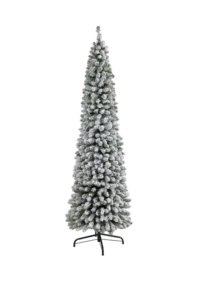 7 Foot Flocked Pencil Artificial Christmas Tree with 574 Bendable Branches