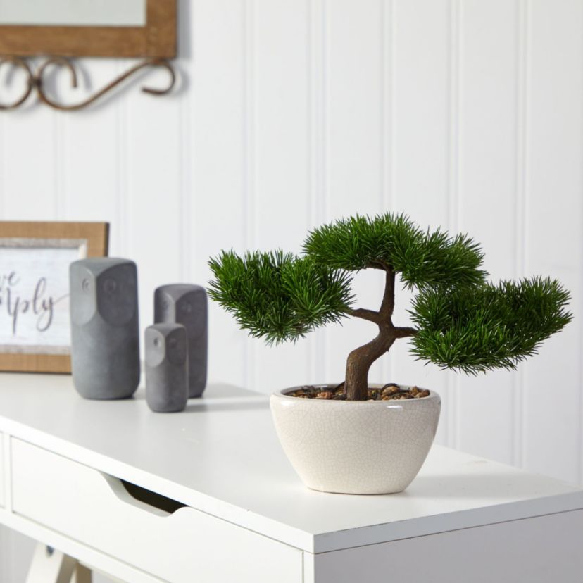 10-Inch Cedar Bonsai Artificial Tree in Decorative Planter