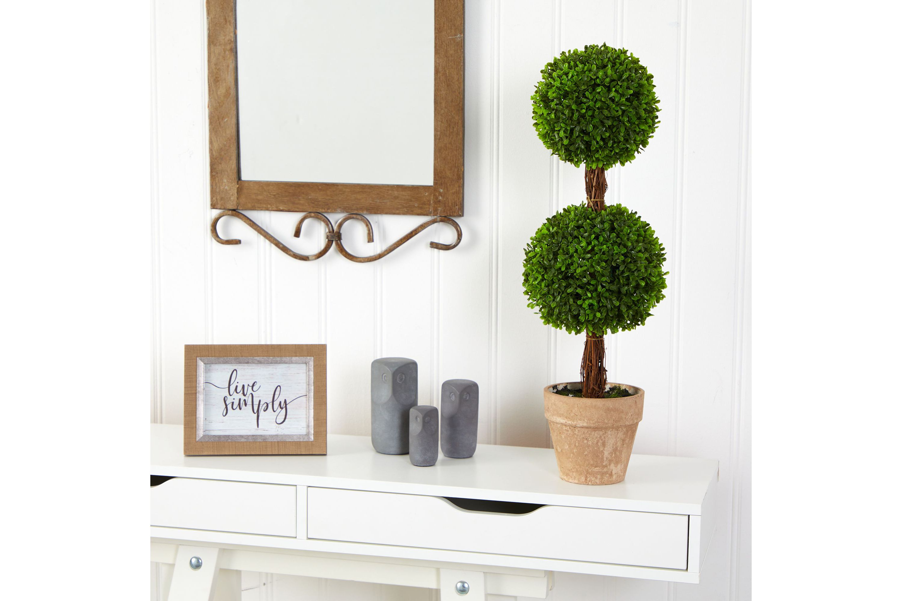 2.5-Foot Boxwood Double Ball Topiary Artificial Tree (Indoor/Outdoor)