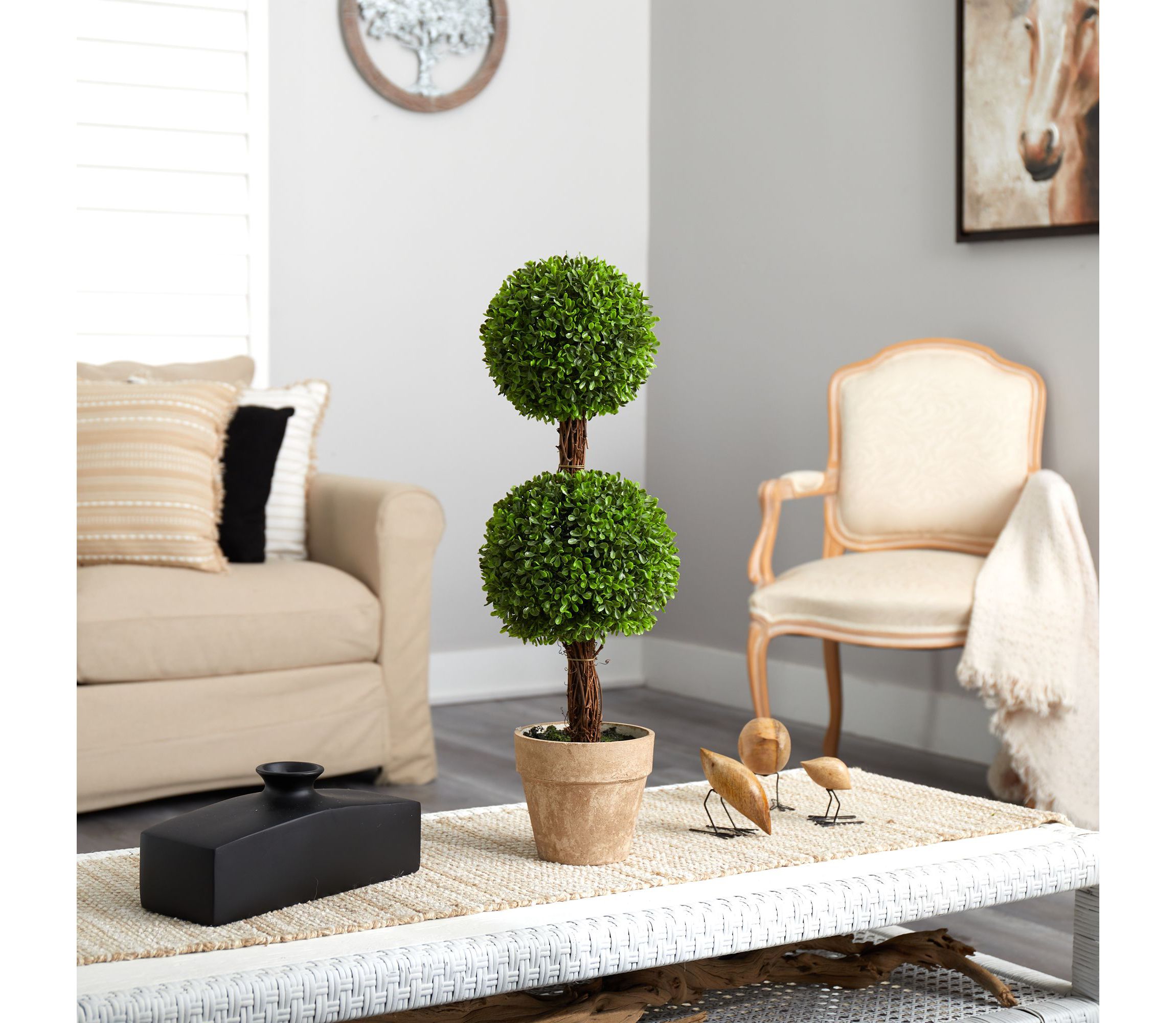 2.5-Foot Boxwood Double Ball Topiary Artificial Tree (Indoor/Outdoor)