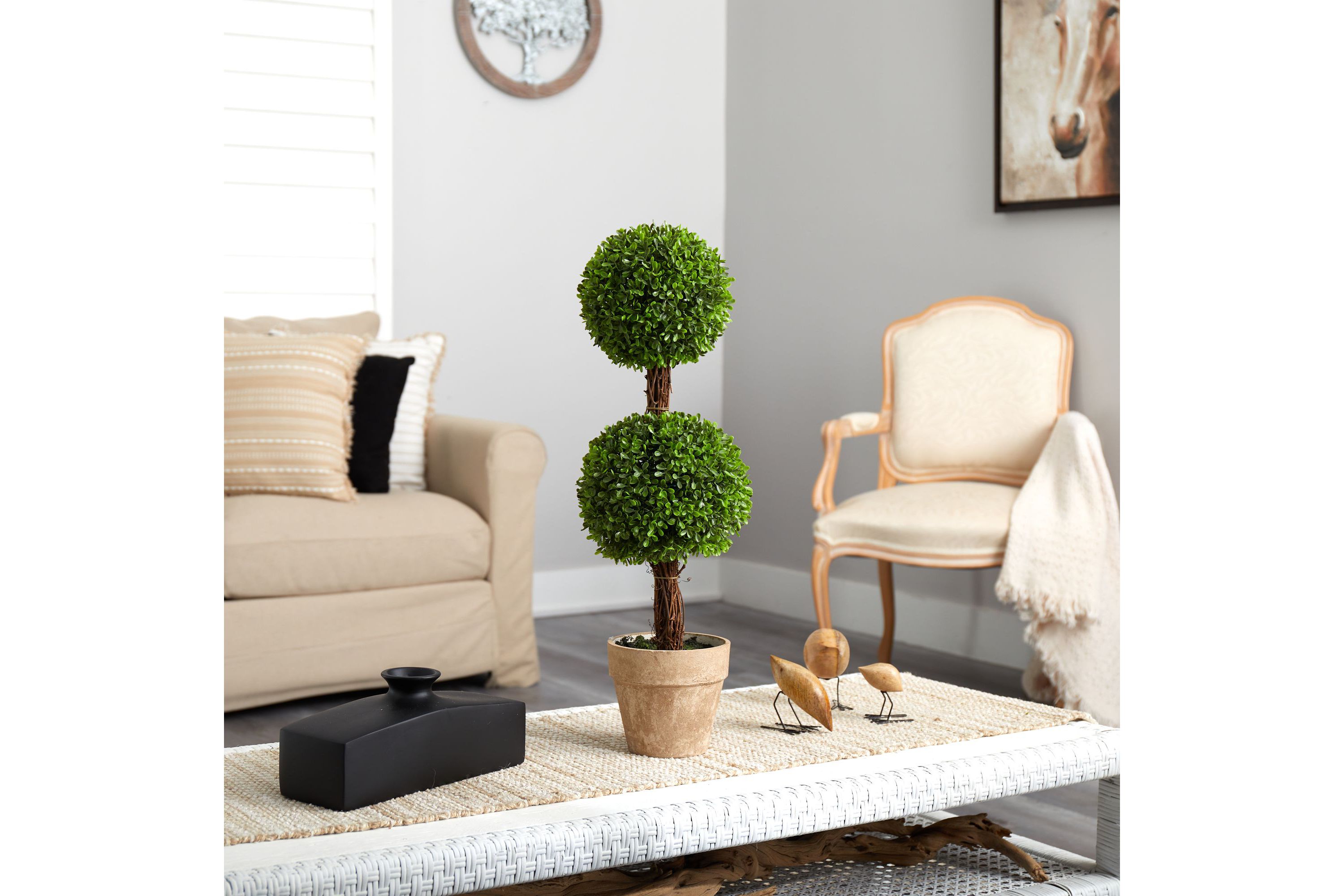 2.5-Foot Boxwood Double Ball Topiary Artificial Tree (Indoor/Outdoor)