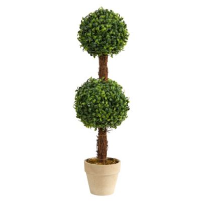Nearly Natural 28-Inch Boxwood Double Ball Topiary Artificial Tree (Indoor/Outdoor), Green