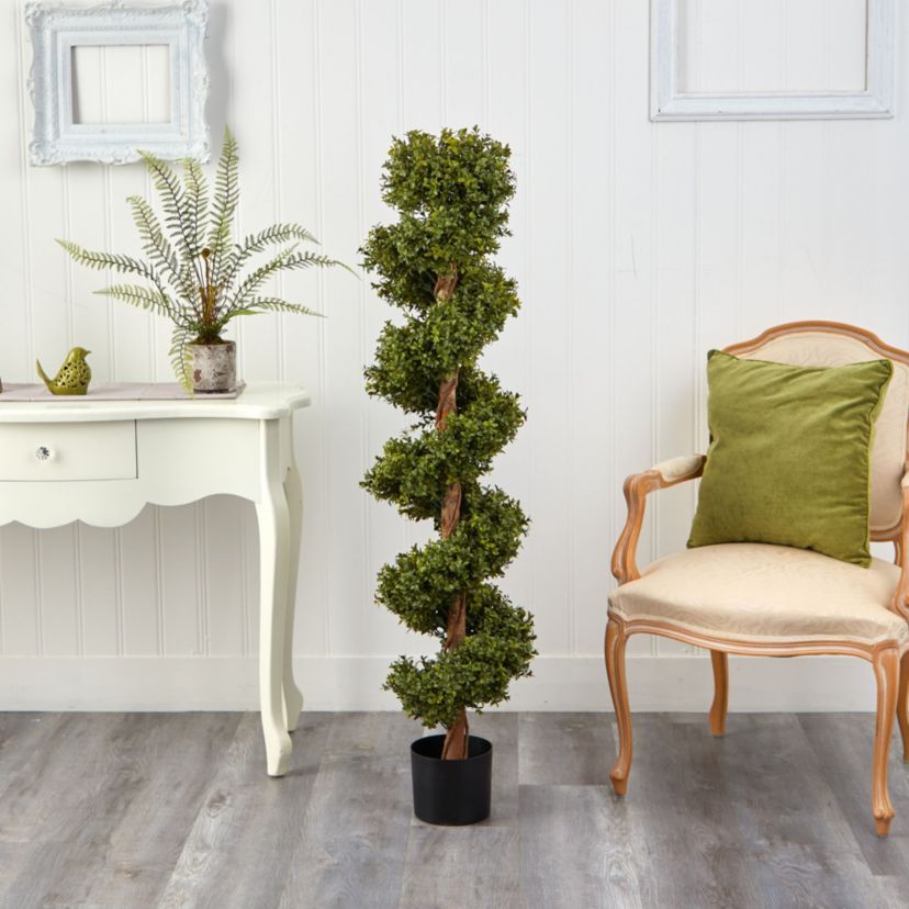 5-Foot Boxwood Spiral Topiary Artificial Tree (Indoor/Outdoor)