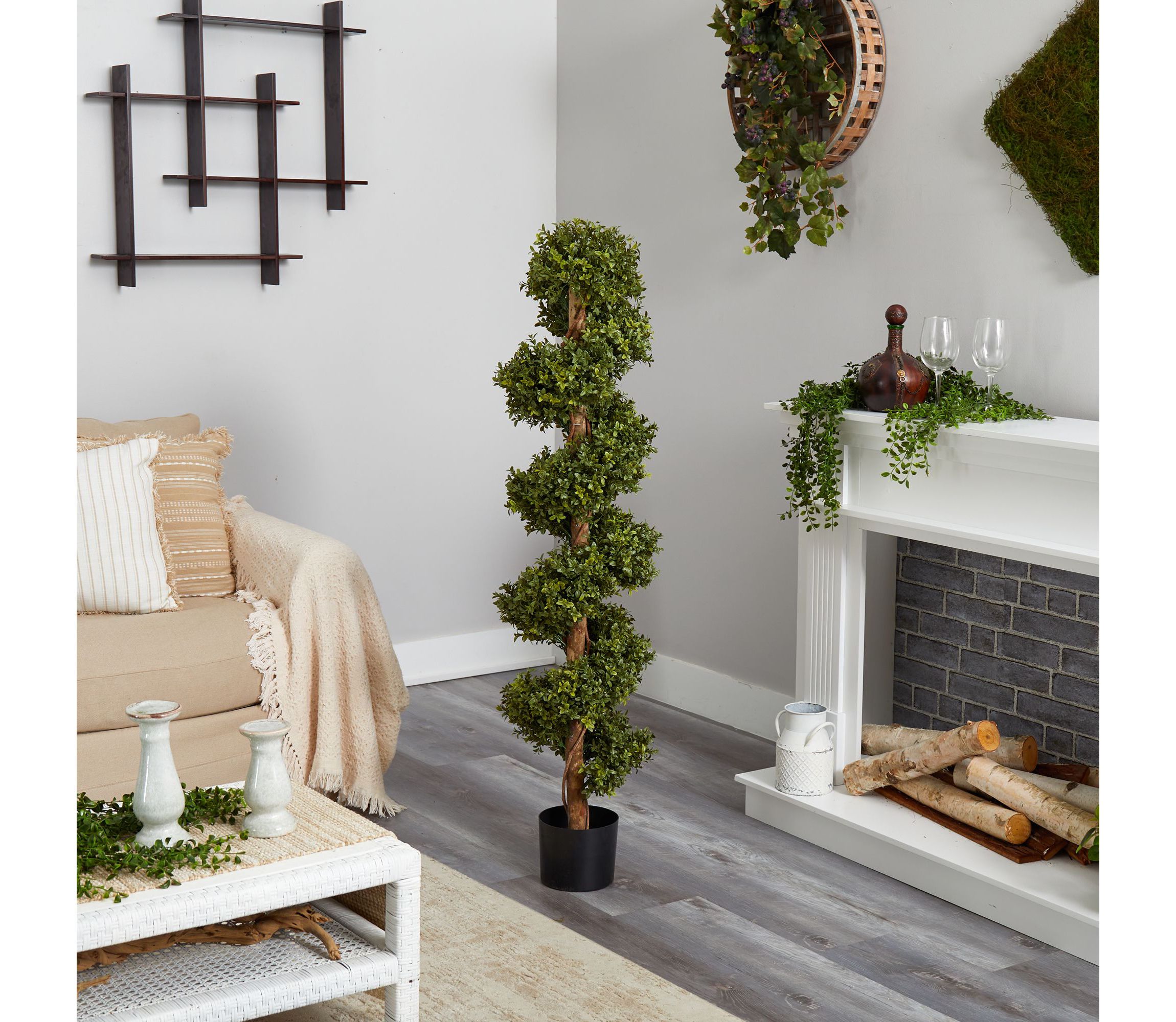 5-Foot Boxwood Spiral Topiary Artificial Tree (Indoor/Outdoor)
