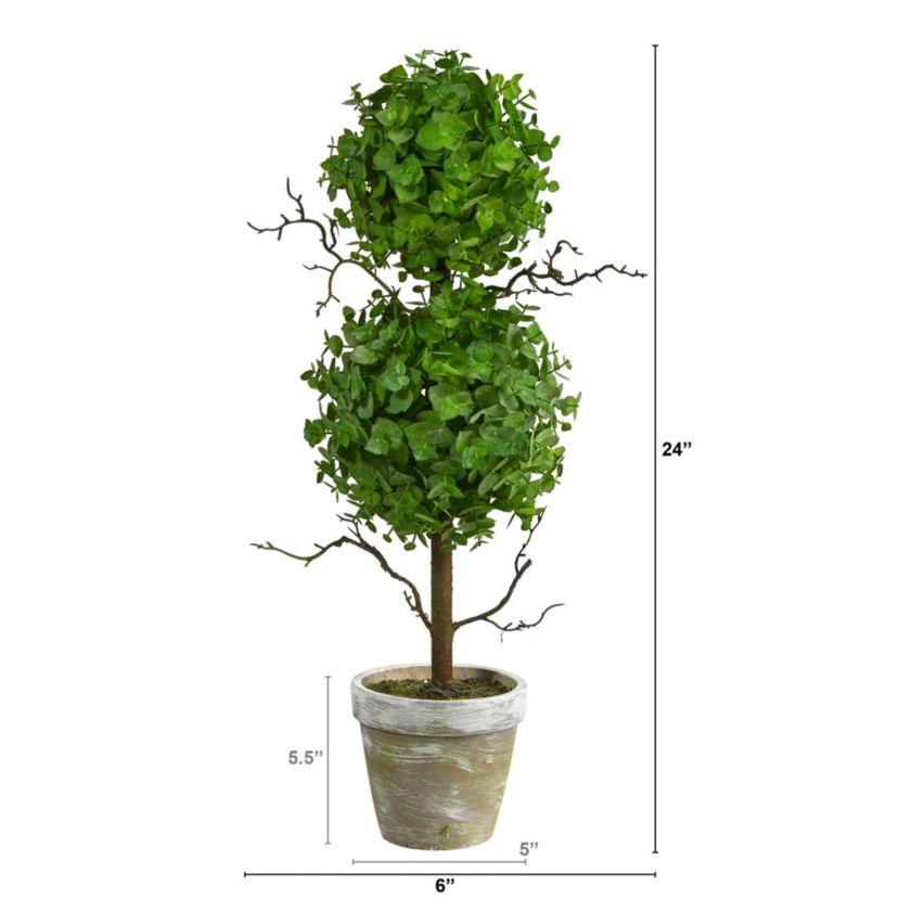 2-Foot Eucalyptus Double Ball Topiary Artificial Tree