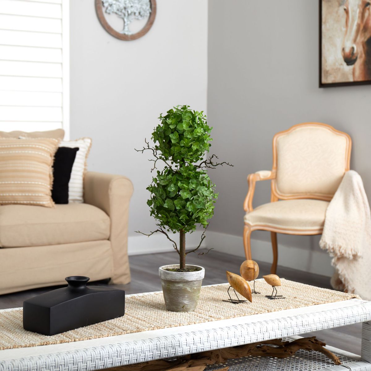 2-Foot Eucalyptus Double Ball Topiary Artificial Tree