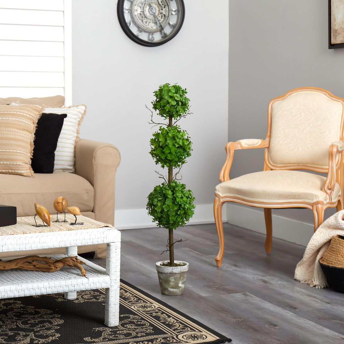 3-Foot Eucalyptus Triple Ball Topiary Artificial Tree