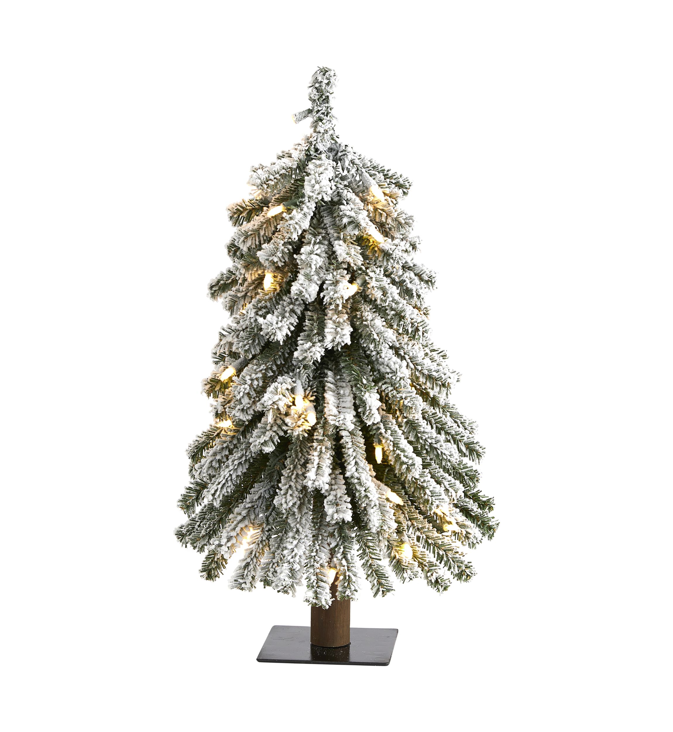 2 Foot Flocked Grand Alpine Artificial Christmas Tree with 35 Clear Lights and 111 Bendable Branches on Natural Trunk