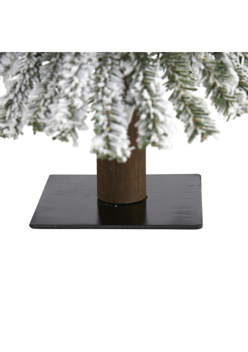 2 Foot Flocked Grand Alpine Artificial Christmas Tree with 35 Clear Lights and 111 Bendable Branches on Natural Trunk