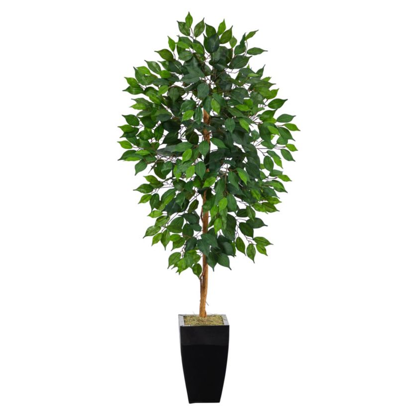 4.5-Foot Ficus Artificial Tree in Black Metal Planter