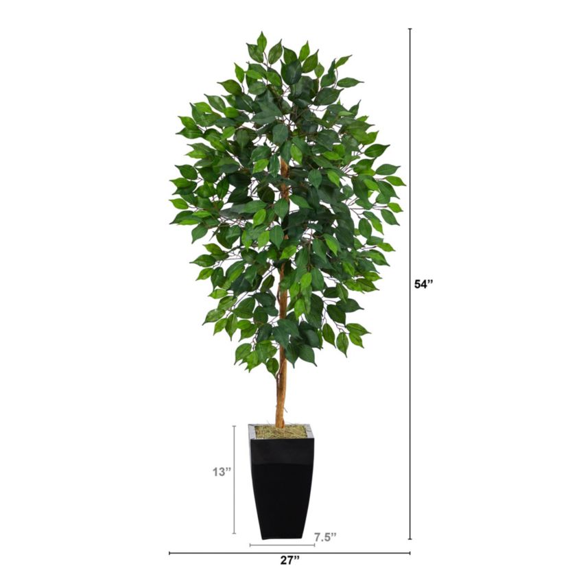 4.5-Foot Ficus Artificial Tree in Black Metal Planter