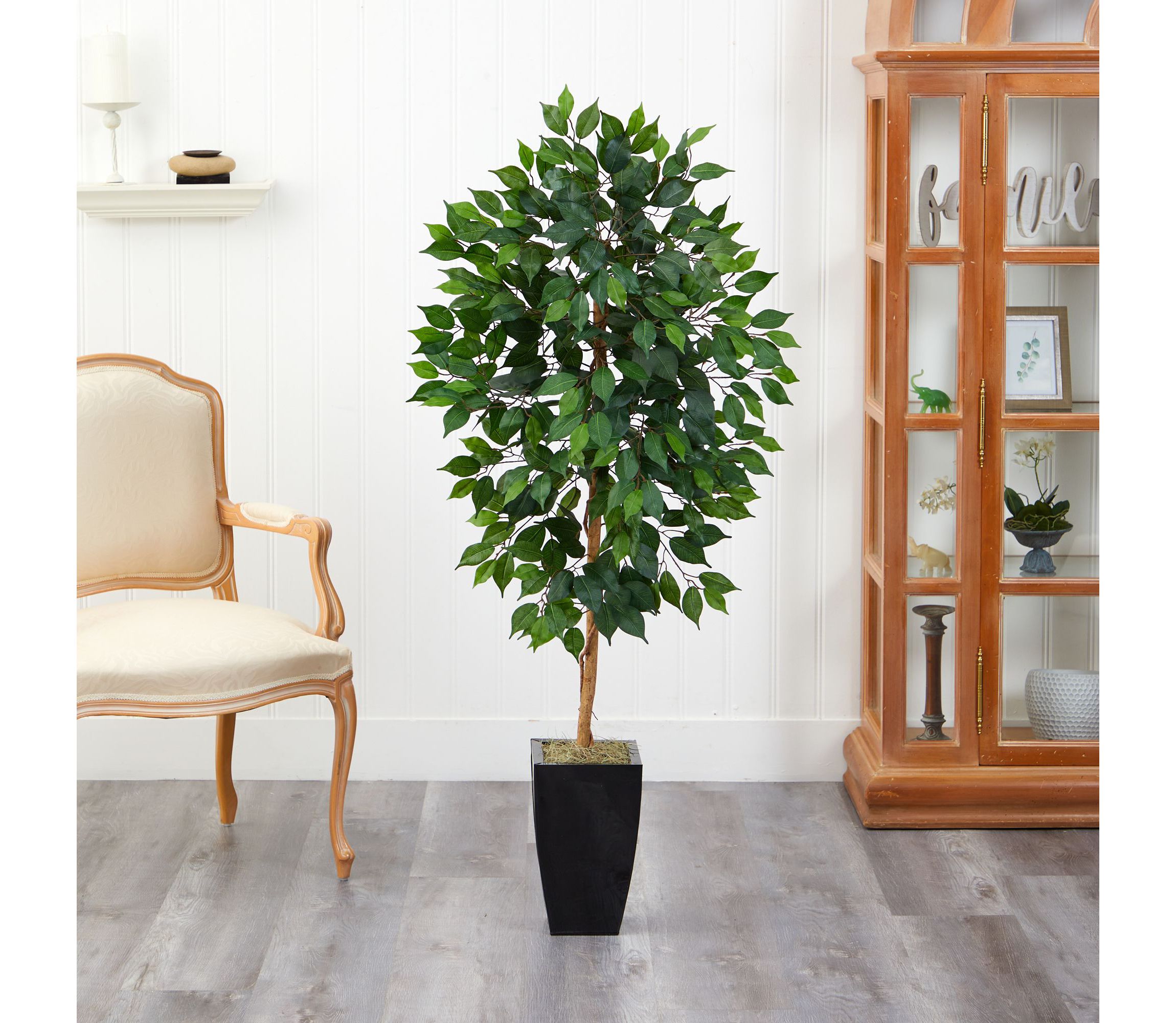 4.5-Foot Ficus Artificial Tree in Black Metal Planter