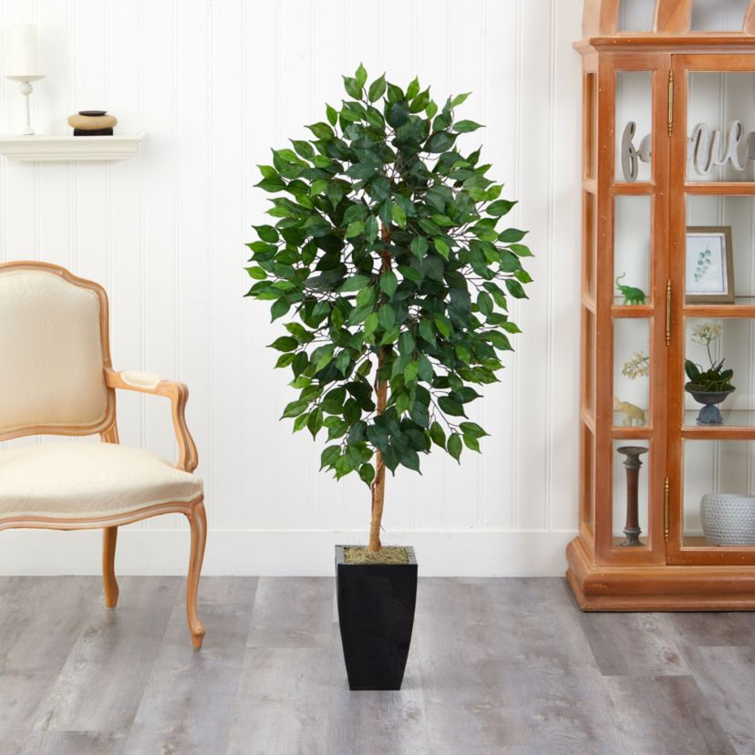 4.5-Foot Ficus Artificial Tree in Black Metal Planter
