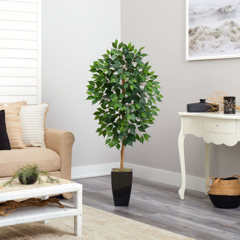 4.5-Foot Ficus Artificial Tree in Black Metal Planter