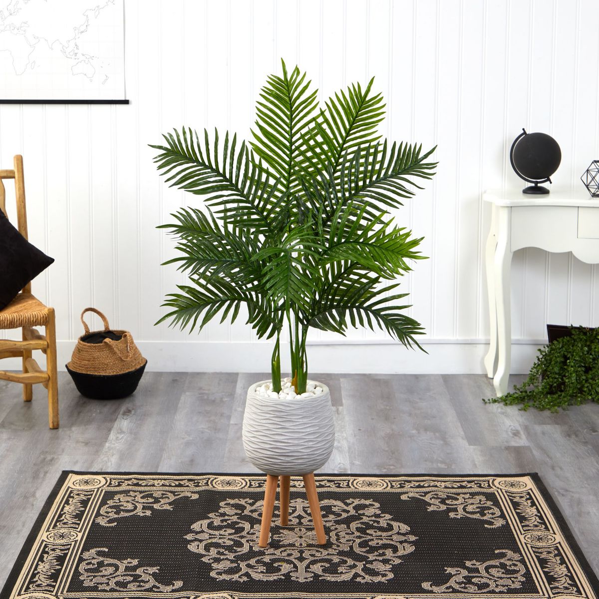 52-Inch Areca Palm Artificial Tree in White Planter with Stand (Real Touch)