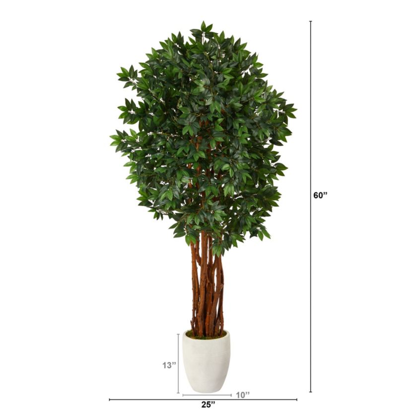 6-Foot Lychee Artificial Tree in White Planter
