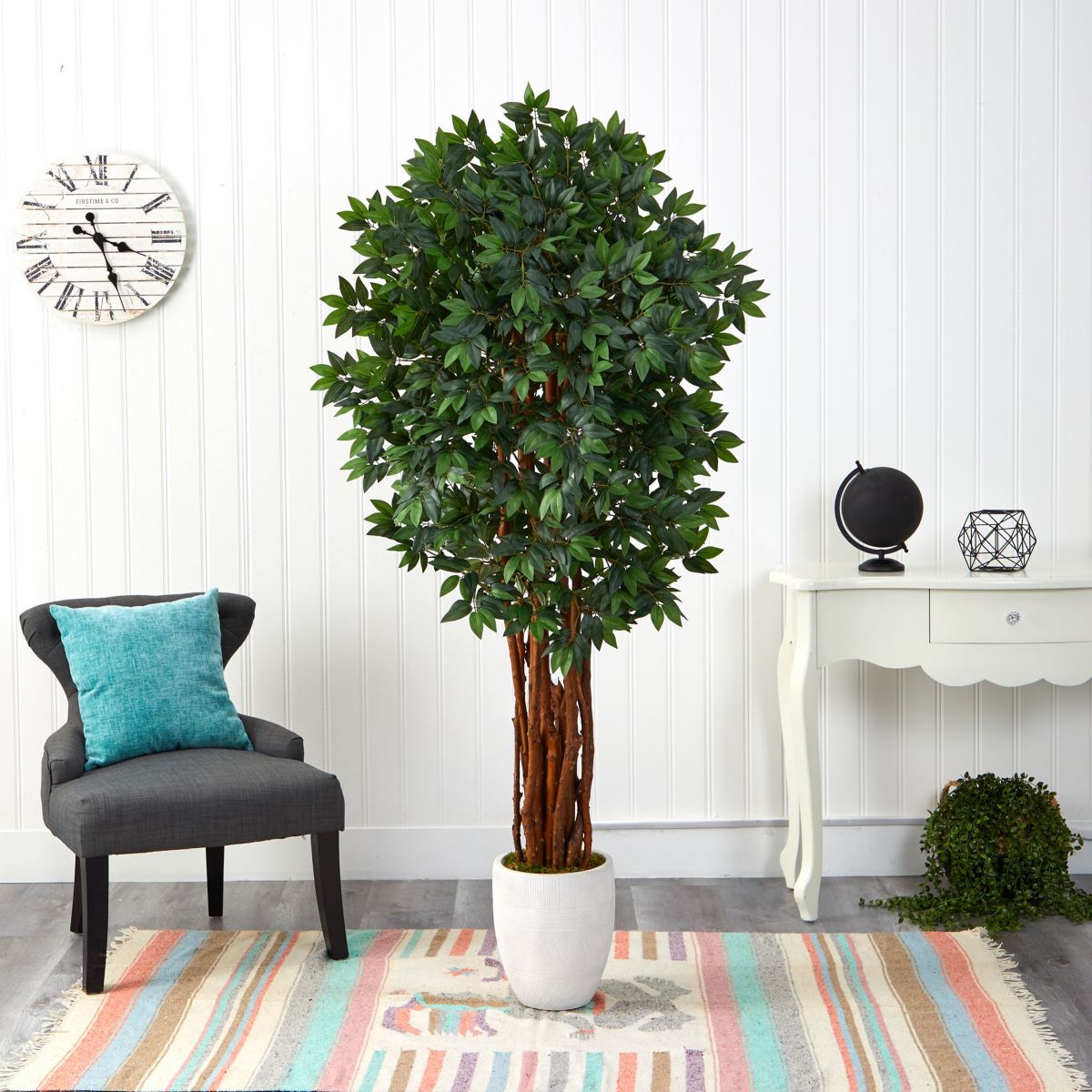 6-Foot Lychee Artificial Tree in White Planter