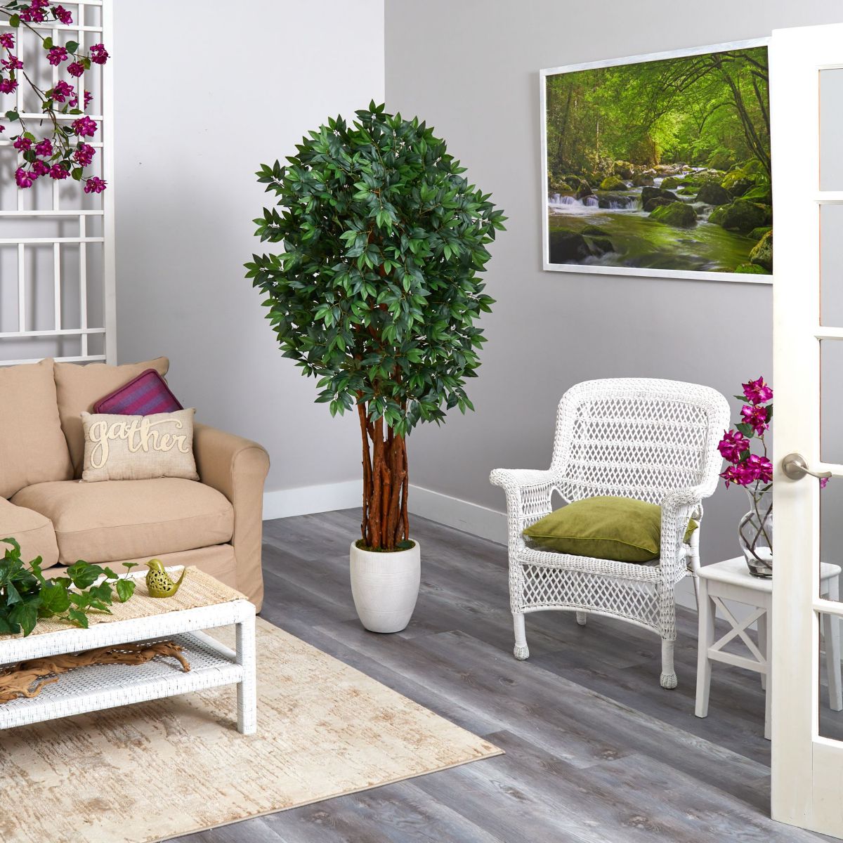 6-Foot Lychee Artificial Tree in White Planter