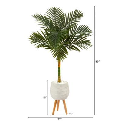 Foot Golden Cane Artificial Palm Tree in White Planter with Stand