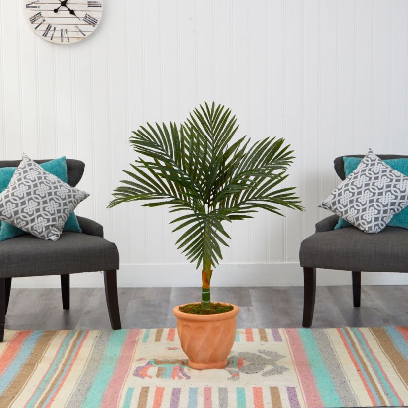 3.5-Foot Golden Cane Artificial Palm Tree in Terra-Cotta Planter