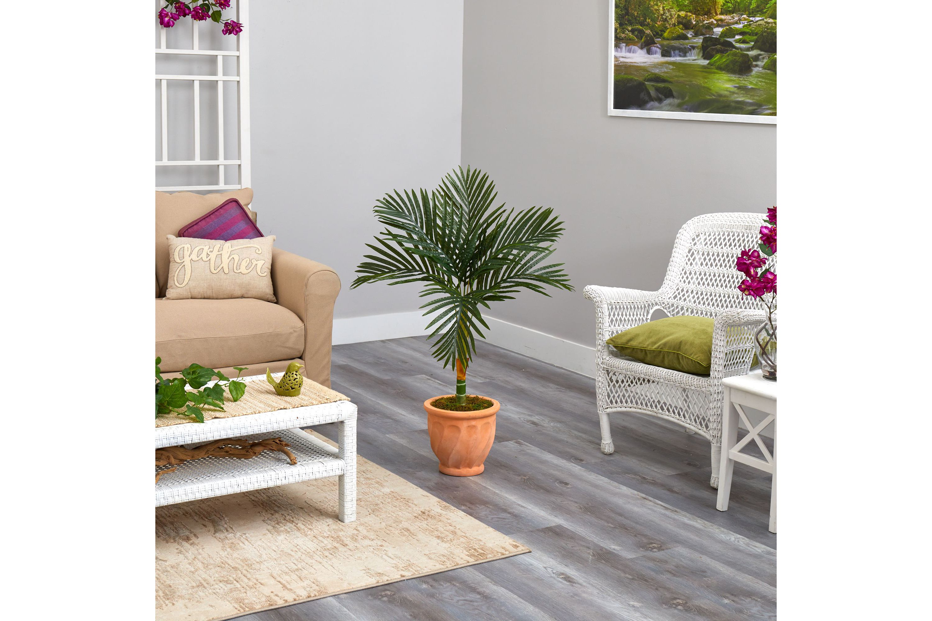 3.5-Foot Golden Cane Artificial Palm Tree in Terra-Cotta Planter
