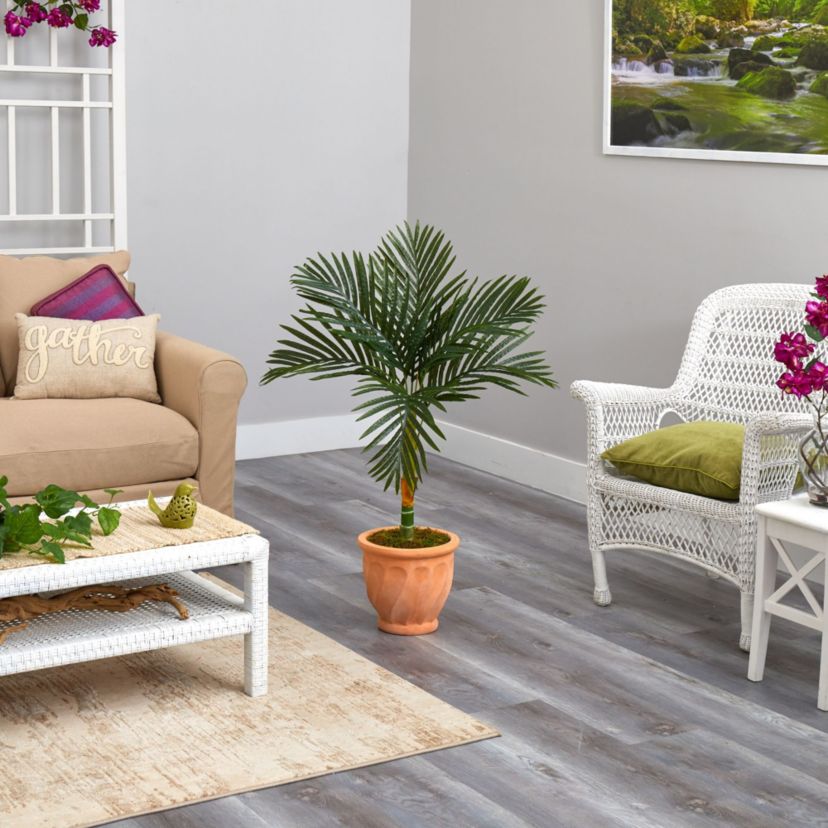 3.5-Foot Golden Cane Artificial Palm Tree in Terra-Cotta Planter