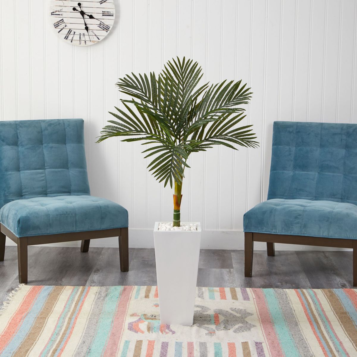 4.5-Foot Golden Cane Artificial Palm Tree in Tall White Planter