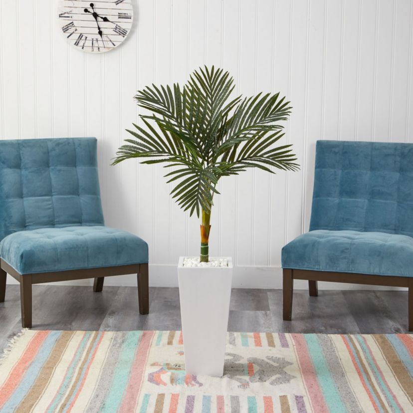4.5-Foot Golden Cane Artificial Palm Tree in Tall White Planter