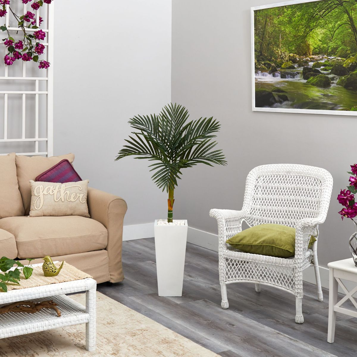 4.5-Foot Golden Cane Artificial Palm Tree in Tall White Planter