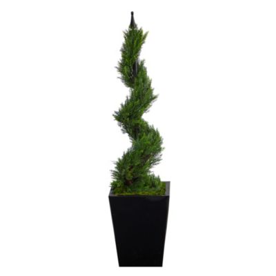 44-Inch Cypress Spiral Topiary Artificial Tree in Black Metal Planter