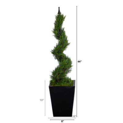 44-Inch Cypress Spiral Topiary Artificial Tree in Black Metal Planter