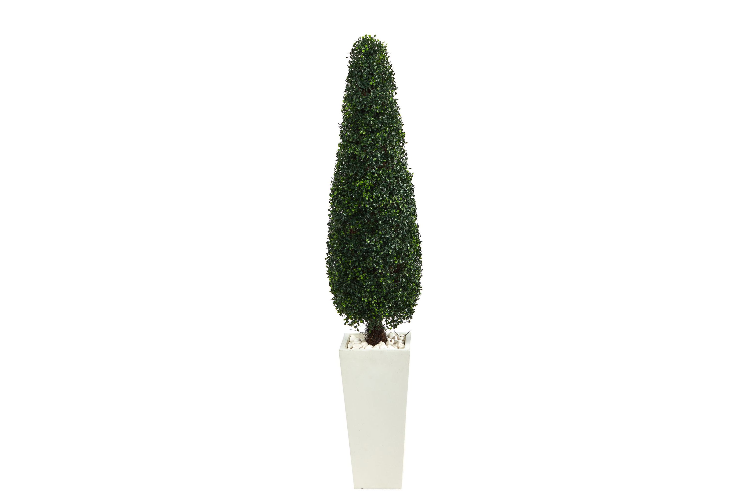 63-Inch Boxwood Topiary Artificial Tree in Tall White Planter UV Resistant (Indoor/Outdoor)