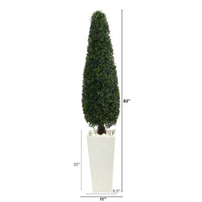 63-Inch Boxwood Topiary Artificial Tree in Tall White Planter UV Resistant (Indoor/Outdoor)