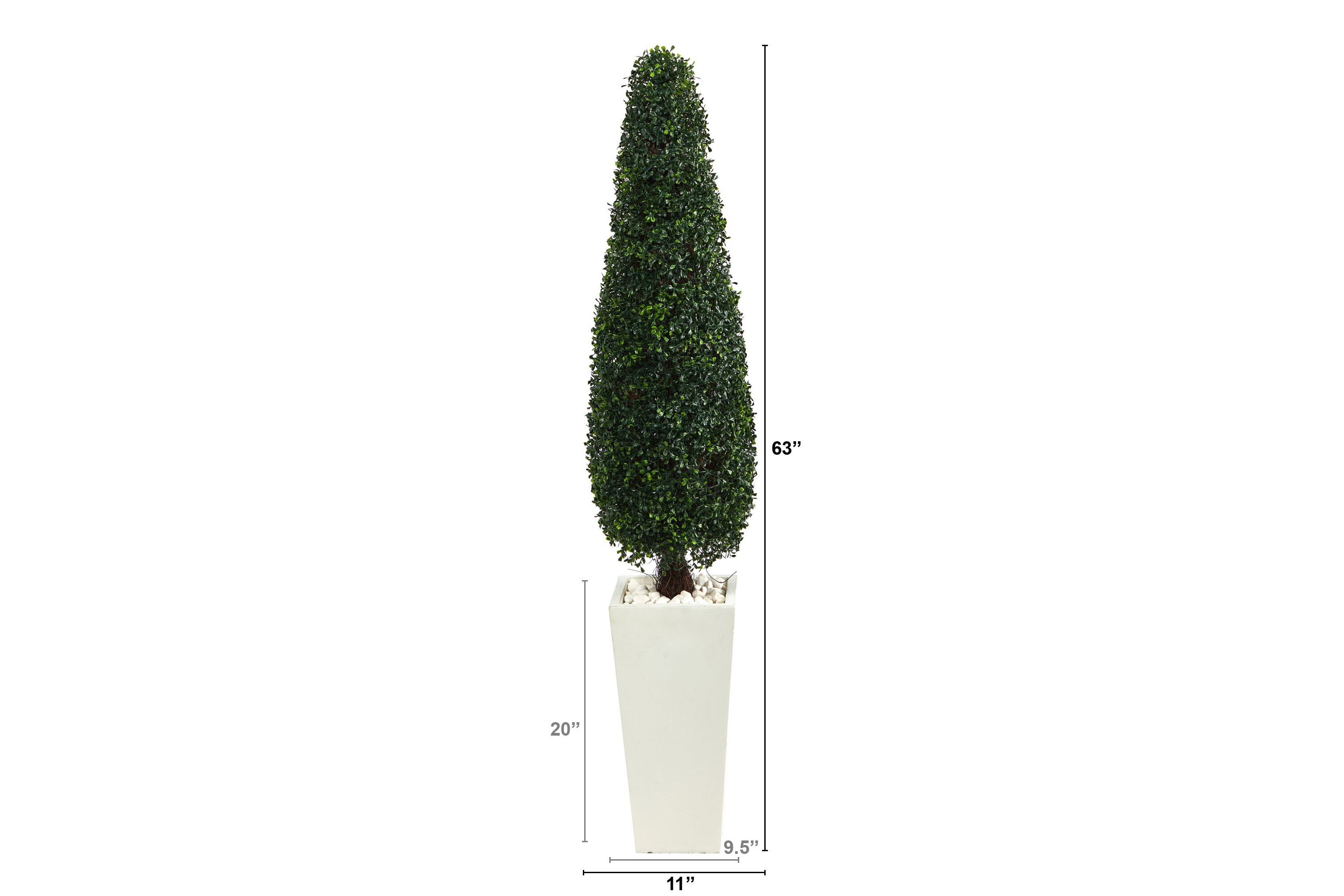 63-Inch Boxwood Topiary Artificial Tree in Tall White Planter UV Resistant (Indoor/Outdoor)