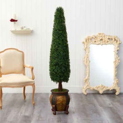 5.5-Foot Boxwood Topiary Artificial Tree in Decorative Planter UV Resistant (Indoor/Outdoor)