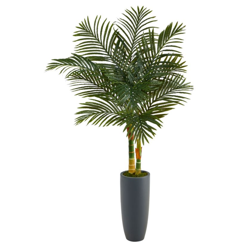 58-Inch Golden Cane Artificial Palm Tree in Gray Planter