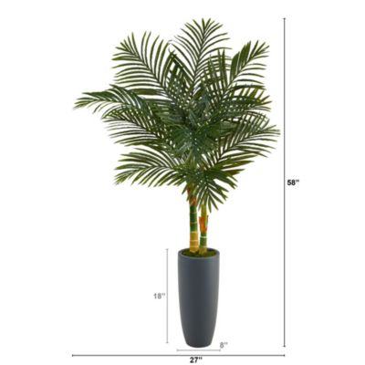 58-Inch Golden Cane Artificial Palm Tree in Gray Planter